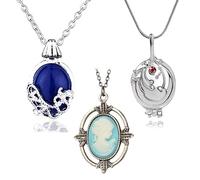 YouU 3 pcs Vampire Daywalking Katherine Sapphire Crystal Necklaces Elena Opening Vervain Locket Pendant Bronze Head Stone Charm Pendant Jewelry Set