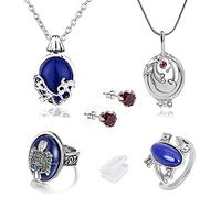 YouU 5 pcs Damon's Ring Opening Vervain Locket Pendant Necklace and Daywalking Katherine Necklace Pendant Charm Necklace-Royal Blue Diamond Stud Earrings