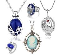YouU 5 pcs The Vampire Jewelry Set Daywalking Katherine Sapphire Crystal Necklaces Bronze Head Stone Charm Pendant Necklace Damon Stefan finger family Crest Ring
