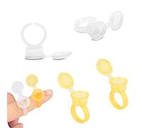 YouU 50 Pcs Makeup Pigment Ink Glue Cup Tattoo Finger Plastic Nail Art Tattoo Rings Holder Container with Cover Lid Eyebrow Refill Color Eyelash Cap Hand Tool