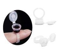 YouU 50 Pcs Makeup Pigment Ink Glue Cup Tattoo Finger Plastic Nail Art Tattoo Rings Holder Container with Cover Lid Eyebrow Refill Color Eyelash Cap Hand Tool