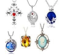 YouU 6 pcs The Vampire Jewelry Set Elena Opening Vervain Locket Katherine Daywalking Sapphire Crystal Necklaces Bennett Bonnie Antique Silver Amulet Necklace