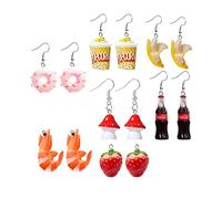 YouU 7 Pairs Cartoon Snacks Creative Earring Cute Fruit Earrings Fashion Creative Simulation Bottle Earrings Popcorn Earrings Hamburger Banana Donut Mushroom Strawberry Earrings