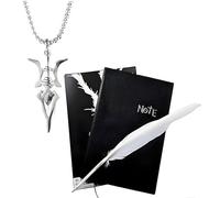 YouU Anime D.Note Inspired Silver Geometric Necklace Black Notebook & Feather Pen Set for Cosplay missaa Fans Halloween Costume Accessories 2 Pcs