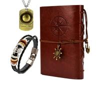 YouU Anime OP. Cosplay Jewelry Leather Writing Journal Refillable Notebook Ruffy Necklace PU Leather Bangle Skeleton Pendant Bracelet Wristband with Stickers Total 23 pcs