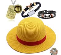 YouU Straw sun Hat Cospaly Costume Party Men’s and Women’s Beach Sun Hat Ruffy Necklace Bracelets Anime OP. Jewelry with Stickers 24 pcs