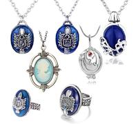 YouU The Vampire Jewelry Set Damon Daywalking Katherine Sapphire Crystal Necklaces Stefan finger Family Crest Ring Elena Diary with Stickers Total 27 pcs