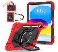 YOUULAR Shoulder Strap Tablet Case for Apple iPad 2022 10th Generation 10.9-inch, Heavy Duty Shockproof Protective Cover with Kickstand, Handle, Shoulder Strap for Kids Women Man Red Black