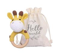 Youuys Baby Rattle Wooden Crochet Animals Grasping Toy Baby Wooden Rattle Baby with Sound Handmade Rattle for Newborn Baby Gift Boy and Girl Gift for Birth(Giraffe)