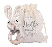 Youuys Baby Rattle Wooden Crochet Animals Grasping Toy Baby Wooden Rattle Baby with Sound Handmade Rattle for Newborn Baby Gift Boy and Girl Gift for Birth(Rabbit)