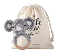 Youuys Wooden Teething Ring Baby Rattle, Gray Elephant, Natural Teething Aid, Hand-Woven Toy for Newborns & Infants, Best Baby Gift for Birth & Holidays
