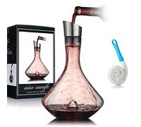 YouYah Wine Decanter Set,Red Wine Carafe with Built-in-Aerator,Wine Aerator,Wine Gift,Stainless Steel Pourer Lid,Filter,100% Hand Blown Lead-Free Crystal Glass