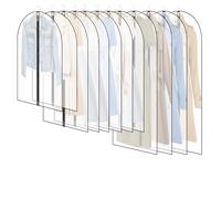 Youyijia 12Pack Breathable Dustproof Garment Covers with Zip, Waterproof Moth Proof Coat Bags, Translucent Dress Protector, Anti-mite Suit Storage Bags for Wardrobe & Travel Black