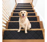 Youyijia 15PCS Anti-Slip Stair Tread Pads - 65x20cm Carpet Stair Treads Mats Self Reused Step Protectors Cover Mat for Kids Elders Pets Stair Carpet Tiles Black (Black 2)