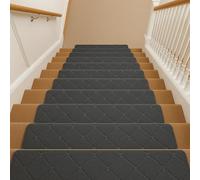Youyijia 15PCS Anti-Slip Stair Tread Pads - 65x20cm Carpet Stair Treads Mats Self Reused Step Protectors Cover Mat for Kids Elders Pets Stair Carpet Tiles Black (Gery 2)