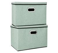 Youyijia 2 Pack Storage Boxes with Lids 45x30x30cm Large Collapsible Storage Baskets for Shelves Foldable Linen Fabric Storage Bins with Handle Cube Storage Unit for Organizing Clothes Toys(Green)