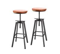 Youyijia 2pcs Industrial Bar Stool Adjustable Metal Swivel Chairs Round Wooden Seat Industrial Retro Barstools Vintage Tall Dining Chair for Kitchen Pub Counter Home