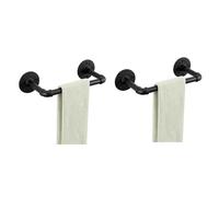 Youyijia 34cm x 8.5cm Iron Pipe Towel Bar Industrial Pipe Towel Rail Wall Mounted Clothes Bar Rack Detachable Hanging Garment Rack Hand Towel Holder 2PCS Black