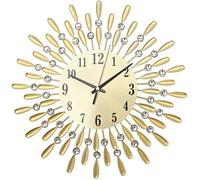 Youyijia 38cm Diamond Jeweled Stylish Gold Silent Sunflower Modern Metal Sparkly Arabic Numeral Decorative Wall Clock for Living Room Bedroom Home Decor