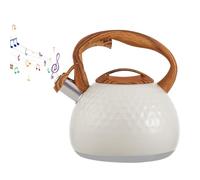 Youyijia 3L Stove Top Kettle Large Capacity Stainless Steel Whistling Camping Kettle with Wood Handle Whistling Kettle for Kitchen Gas Stove Induction Induction Cooker White