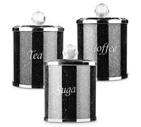 Youyijia 3pcs Diamante Glass Crushed Diamond Tea Coffee Sugar Jars Reusable Crystal Filled Tea Coffee Canisters with Lid for Kitchen Home Present