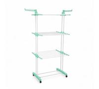 Youyijia 4-Tier Foldable Clothes Airer Rack Indoor Outdoor Laundry Drying Rack with Wheels, Stainless Steel Clothes Dryer Stand with Rotating Wings, Space Saving Laundry Hange (Green)