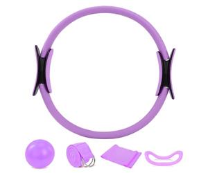 Youyijia 5-Piece Pilates Ring Set with Yoga Ball & Resistance Bands Premium Home Gym Equipment for Full-Body Toning Stretching & Strength Training (Purple)