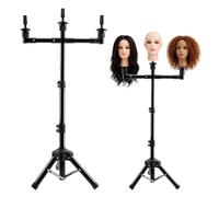 Youyijia Adjustable Wig Stand Mannequin Head Tripod - 66-127 cm (26-50 inches) Hairdressing Training Stand with Non-Slip Base (Three Heads)