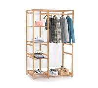 Youyijia Clothes Rail Garment Rack - Open Wardrobe Closet - 147x90x30cm - Coat Stands with 4-tier Storage Shelves Bamboo Clothing Hanging Tidy Rail for Bedroom Living Room