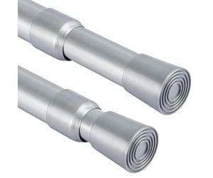 Youyijia Curtain Poles, 2Pcs 55-90cm Extendable Shower Curtain Pole, Net Curtain Rod, Extendable No Drill Tension Rod Telescopic Voile Tension Pole Shower Curtain Rail, Silver