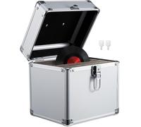 Youyijia Record Storage Box 12" Vinyl LP Storage Box Case Aluminum Portable Lockable DJ Flight Carry Case Holds 50pcs Albums (50pcs Silver 7")