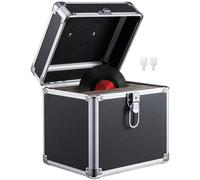 Youyijia Record Storage Box 12" Vinyl LP Storage Box Case Aluminum Portable Lockable DJ Flight Carry Case Holds 50pcs Albums (50pcs Black 7")