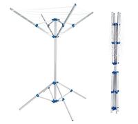 Youyijia Rotary Washing Line 4 Arms 15m Portable Washing Line 142x142x160cm with 4 Stable Legs Portable Line Clothes Airer Cloth Rotary Airer for Outdoor Silver