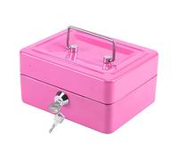 Youyijia Small 6 Inch Cash Box Portable Metal Money Box With Lock Cash Safe Box Petty Cash Tin for Kids (Pink)