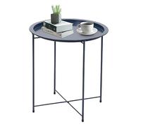 Youyijia Tray Metal Side Table 47x50cm Small Side Table With Removable Round Tray Round Coffee Table for Outdoor or Indoor for Home Kitchen Grey