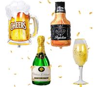 YOUYIKE Champagne Balloons, 4 Pcs Beer Helium Balloon, Foil Balloon Champagne, Whiskey Bottle Wine Glass for Birthday Holiday Wedding Beer Theme Party Decoration