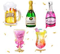 YOUYIKE Champagne Balloons, 5 Pcs Beer Helium Balloon, Foil Balloon Champagne, Whiskey Bottle Wine Glass for Birthday Holiday Wedding Beer Theme Party Decoration