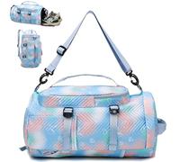 YOUYIKE Designed for children, can be carried by hand, single shoulder, double shoulder, backpack function with shoe compartment, wet compartment, classic bag, Flower Bow - Elegant Sky Blue, cute