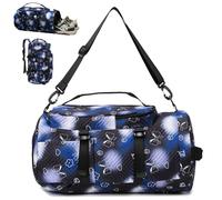 YOUYIKE Designed for children, can be carried by hand, single shoulder, double shoulder, backpack function with shoe compartment, wet compartment, classic bag, Flower bow - classic blue and black
