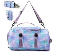 YOUYIKE Designed for children, can be carried by hand, single shoulder, double shoulder, backpack function with shoe compartment, wet compartment, classic bag, Flower bow - dreamy light purple, cute