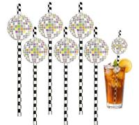YOUYIKE Disco Ball Straws, Pack of 50 Disco Ball Children's Straws, Biodegradable, Summer Party Drink Decoration for Cold Drinks, Smoothies, for Children's Birthday Party