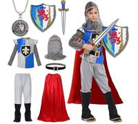 YOUYIKE Knight Costume Children's Medieval Costume & Accessories Boys Wear Sword, Knight Shield, Cape, Necklace and Belt for Fancy Dress Cosplay Party (L, 120-130 cm)