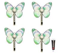 YOUYIMEI Wall Mounted Coat Rack, Wall Mounted Coat Rack 4 Pack Aluminum Alloy Hook Colorful Butterfly Hook Strong Self-Adhesive Coat Hook for Wall Suitable for Bathroom Kitchen Towel(Green)