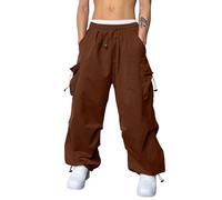 YOUYING Men's Baggy Cargo Pants Drawstring Elastic Waist Casual Parachute Pants Loose Fit Hip Hop Hiking Trousers Streetwear, B# Brown, XXL