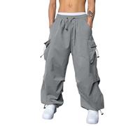 YOUYING Men's Baggy Cargo Pants Drawstring Elastic Waist Casual Parachute Pants Loose Fit Hip Hop Hiking Trousers Streetwear, B# Grey, Large