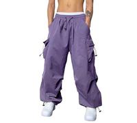 YOUYING Men's Baggy Cargo Pants Drawstring Elastic Waist Casual Parachute Pants Loose Fit Hip Hop Hiking Trousers Streetwear, A# Purple, XXL