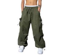YOUYING Men's Baggy Cargo Pants Drawstring Elastic Waist Casual Parachute Pants Loose Fit Hip Hop Hiking Trousers Streetwear, A# Army Green, Small