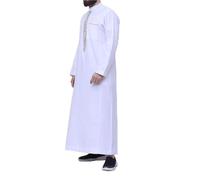YOUYING Muslim Kaftan Thobe for Men Long Sleeve Middle East Islamic Arab Thobe Casual Lightweight Retro Ethnic Robe Plus Size, A# White, L