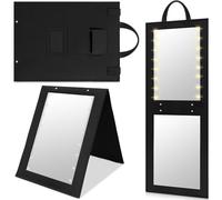 Youyole 1 Pack Foldable Mirror Portable Full Length with Light 31.5x11.8 Inch Hanging Folding Mirror for Backstage Dancers Travel Home Fitness Spa Gift(Black)