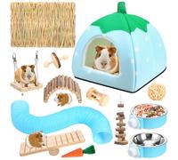 Youyole 13 Pcs Guinea Pig Starter Kit Hamster Hideout Bed Rabbit Enrichment Toys Cage Accessories Bunny Hides Tunnel Gerbil House Chew Toys with Pet Food Bowl for Chinchillas Hedgehogs Ferrets(Blue)